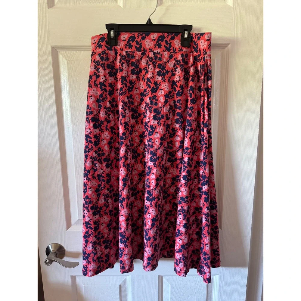 Pact Skirt Women Size Medium Pink Floral Organic Cotton Stretch Midi A-Line - Picture 2 of 6